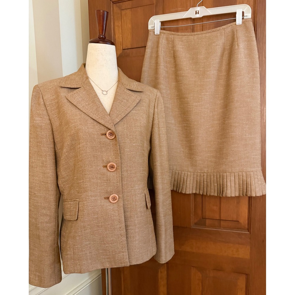 LeSuit 2-PC Jacket Set Womens Size 8P Petite Brown 3-Button Blazer Career Office